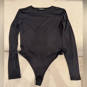 Caara Black Long-Sleeve Crew Neck Bodysuit, XS